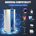 1000W Pure Sine Wave Power Inverter DC 12V to AC 110V/120V, 2000W Peak, Car/Truck Power Converter for Solar, Home, Vehicle & Rechargeable Devices with LED Display