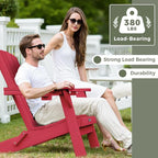 Folding Adirondack Chair with Wood Texture, HDPE All-Weather Fire Pit Chairs, Plastic Adirondack Chairs with 2 Cup Holder, Outdoor Lawn Chair for Patio Garden (Red)