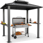 Hoteel 6x8 Hardtop Grill Gazebo, Outdoor Patio BBQ Gazebo with Galvanized Steel Double Roof, Hardtop Barbecue Canopy with 2 Side Shelves for Deck Lawn Backyard Garden,Black