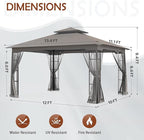 COOS BAY 10x12 Outdoor Patio Gazebo with Netting, Two-Tier Soft Top Canopy for Backyard, Lawn, Deck and Garden, Gray