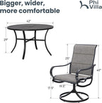 PHI VILLA Outdoor Patio Dining Set 5 Piece with 4 Padded Swivel Dining Chairs & 1 Large Round Dining Table, Textilene Mesh Fabric Chair and 42" Metal Table for All Weather