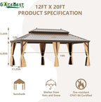 12'x20' Hardtop Gazebo Outdoor Aluminum Patio Gazebo Double Roof Galvanized Steel Canopy with Netting and Curtains for Garden, Backyard,Deck and Lawns