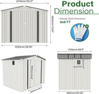 8x6 FT Outdoor Storage Shed with Windows, Metal Sheds & Outdoor Storage with Lockable Door and 4 Vents, Outside Storage Shed Waterproof for Backyard, Patio, White+Gray