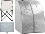 Portable Far Infrared Sauna for Home, Personal Sauna Spa for Relaxtion & Detox at Home, 1 Person Full Body Sauna Tent with Separate Heating Foot Pad & Foldable Chair (L 27.6’’ x W 31.5’’ x H 37.8’’)
