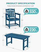HDPE Outdoor Patio Dining Set with Table & 4 Chairs, All-Weather 5-Piece Outdoor Table and Chairs, 2" Umbrella Hole, Patio Furniture for Garden, Backyard, Deck | Navy Blue