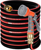 50FT Heavy Duty Flexible Garden Hose,Outdoor Water Hose 5/8Inch with 7 Pattern Spray Nozzle,No Tangle Rubber Hose Car Washing Pipe with 3/4"100% Solid Brass Fittings