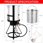 30 Qt.Turkey Deep Fryer Pot Set,Seafood Boil Pot with 55,000BTU Propane Burner,2-Pcs Cooker Sets, Turkey Fryer w/Basket for Outdoor, Aluminum Tripod Stove Rack,Steamer for Cooking Crawfish and Crab