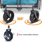 Collapsible Wagon Cart with Quick-Release Wheels & 2 Seats - Heavy-Duty Utility Wagon 265LBS Capacity for Camping, Garden, Shopping Folding Wagon (Turquoise)