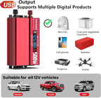 500W Power Inverter with LCD Screen Display, 2 AC Outlets, 36W Type-C Port, 5V/3A USB Port, 12V DC to 110V/120V AC Inverter for Truck, Home, Vehicles, Laptop, Trip