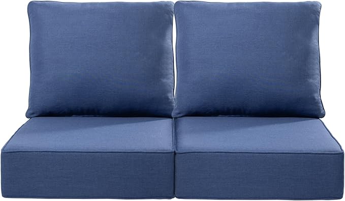 Luxury 22x24/22x25 6-Inch Outdoor Seat Cushions - Set of 2 Water Resistant Patio Chair Comfortable Cushion for Porch Rattan Dining Rocker Glider Loveseat Couch Sectional Sofa - Navy Blue