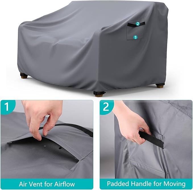 Patio Sofa Cover Waterproof - Heavy Duty 3-Seater Outdoor Couch Cover, Patio Furniture Covers with Air Vent and Handles, 90" L ×42" D×32" H, Gray