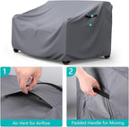 Patio Sofa Cover Waterproof - Heavy Duty 3-Seater Outdoor Couch Cover, Patio Furniture Covers with Air Vent and Handles, 90" L ×42" D×32" H, Gray
