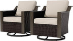 Outdoor Wicker Swivel Chair Set of 2, All-Weather Use Patio Rattan Chair with Removable Water-Resistant Cushion, Ideal for Porch, Backyard, Balcony, Poolside, Beige