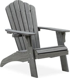 Psilvam Oversized Adirondack Chair, Fade-Resistant & Odor-Free Poly Lumber Fire Pit Chairs with Cup Holder, Weatherproof Outdoor Chair, Easy 15 Min Install Patio Chair, 350 Lbs Support (1, Gray)
