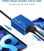 FOVAL 150W Car Power Inverter 12V DC to 110V AC Converter Vehicle Adapter Plug Outlet with 3.1A Dual USB Car Charger for Laptop Computer (Classic Blue)