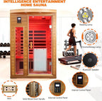 2 Person Infrared Sauna for Home, Red Cedar Ultra Low EMF (0-1mG) Far Infrared Sauna, 1750W Indoor Wooden Saunas Room with Bluetooth Speakers, Chromotherapy Lights & Door Heated Panels