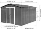 10x12 FT Metal Outdoor Storage Shed & Double Hinged Large Door - Heavy-Duty Shed with Floor, Lockable & Ventilation - Rainproof Windproof Large Utility Garden Shed for Backyard Patio Lawn - Light Gray