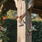 HUYIENO 5PCS Vibrant Metal Bird Decorations Colorful 2D Garden Fence Ornaments for Outdoor Patio & Bird Lovers Hummingbird