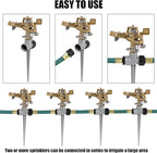 Biswing 2 Pack Impact Sprinklers with Stand (Spike), Heavy Duty Zinc Alloy Lawn Sprinkler Head on Spike Base, Adjustable Watering Sprinkler for Large Area Grass Yards Patio Garden Irrigation