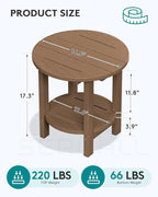 SERWALL Round Adirondack Side Table, 16.5" Double Outdoor Side Table, HDPE Small End Tables for Backyard Pool Porch Garden Lawn, Brown