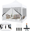 COBIZI 10x10 Heavy Duty Pop Up Canopy with 4 Mosquito Netting Wall, Easy Set Up Commercial Gazebo Party Tent, Outdoor Instant Screen Canopy for Backyard, Patio, Garden, White
