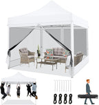 COBIZI 10x10 Heavy Duty Pop Up Canopy with 4 Mosquito Netting Wall, Easy Set Up Commercial Gazebo Party Tent, Outdoor Instant Screen Canopy for Backyard, Patio, Garden, White