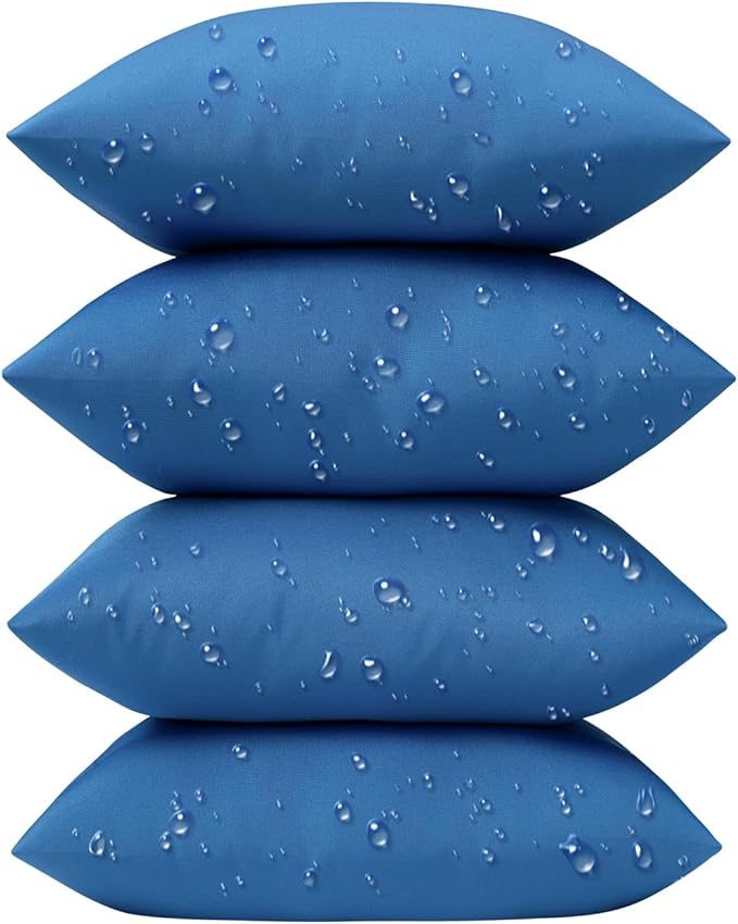 Phantoscope Pack of 4 Premium Dual Usage Outdoor Pillow Inserts, Waterproof Throw Pillows No Cover Needed, Colorful Decorative Couch Sham Cushion Stuffer Patio Couch Tent, Blue 18 x 18 Inches