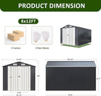 8x12 FT Outdoor Storage Shed, Metal Garden Tool Shed with Updated Frame Structure and Lockable Doors, Ideal for Backyard Garden Patio Lawn, Grey