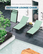 Foldable Pool Lounge Chairs, Aluminum Chaise Lounge Outdoor with 5 Positions Recliner - Free Assembly - Patio Lounge Chair for Poolside, Beach (LightGreen)