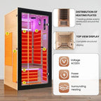 Far Infrared Sauna Home Sauna Indoor 1 Person Hemlock Wood Saunas 1450W 120V with Red Light Bluetooth Speakers 35.4"x35.4"x70.9"