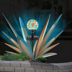 TOMBABY Solar Rustic Garden Style Metal Agave Plants Outdoor Patio, Home Decor Hand-Painted Metal Agave Garden Patio Statues, Suitable for Desert Areas, Outdoor Lawn Decorations (3 Solar Blue)