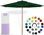 Midtown Umbrellas The Wooden 10 Feet Patio Umbrella With Sunbrella Forest Green Acrylic Fabric - Aluminum Frame Market Umbrella For Backyard, Deck, Garden, Pool - Wooden Pole