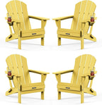 MUCHENGHY Folding Adirondack Chairs Set of 4, Patio Chairs, Lawn Chairs, Outdoor Chair, Adirondack Chair Plastic, Fire Pit, Weather Resistant with Cup Holder for Deck, Backyard, Garden(Olive Yellow)
