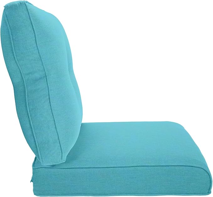 Pop 22x25/22x24 Outdoor Seat Cushions Set of 2 - Comfortable High Back Water-Resistant Patio Wicker Chairs Cushion for Dining Rocker Glider Loveseat Couch Sectional Sofa - Turquoise/Button