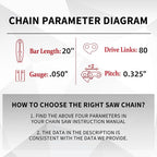 E & S 3 Pack 20 Inch Chainsaw Chain .325" Pitch .050" Gauge 80 Drive Links Semi-Chisel Chain Saw Chains for Husqvarna, Poulan, Craftsman, Greenworks and More Chainsaw Brands