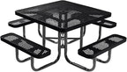 Coated Outdoor Furniture Heavy-Duty Portable Outdoor Picnic Table with Umbrella Hole, Expanded Metal Commercial-Grade Patio Dining Furniture Made in America (46" Square Top, Black)