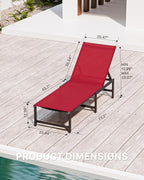 Chaise Lounge Chair Outdoor, Aluminum PatioChairs with 5 Adjustable Backrest and HeadrestPillows for Outside Beach，Red
