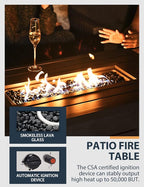 Propane Fire Pit Table, HAPPATIO 48inch 50000 BTU Gas Fire Pit with Aluminum Slats Table Top, Lid, Black Glass Rock, Aluminum Fire Table,CSA Safety Certified for Outside Patio(Gray)