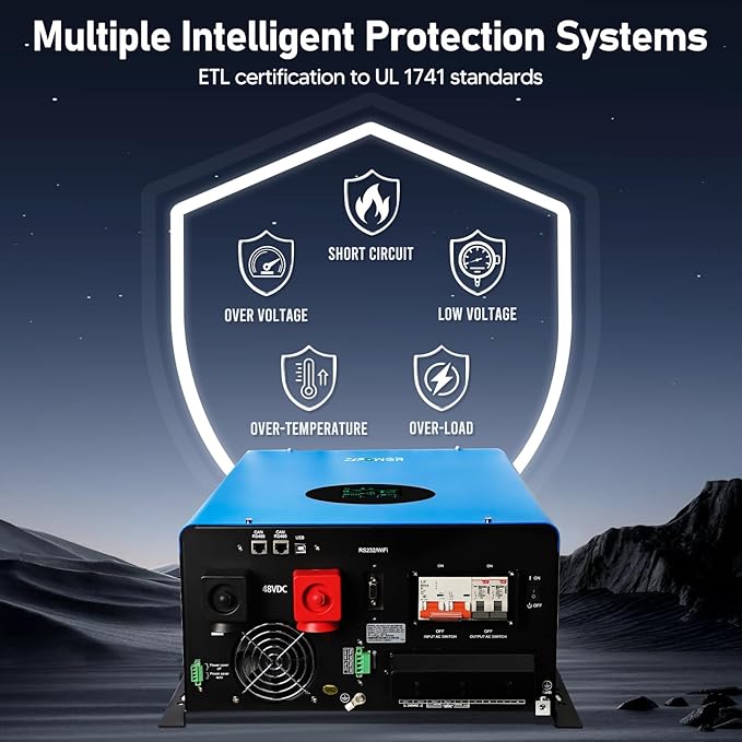 ZLPOWER 8000W 48V Off-Grid Inverter Charger, Peak Power 24000W for 20s, 240V AC Input, 120/240V Split Phase Output, Pure Sine Wave, UL1741 Certified, Built-in 2 MPPT Low Frequency for Solar System