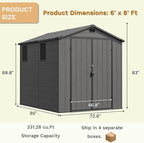 Devoko 6x8 Ft Outdoor Storage Shed - Lockable Resin Tool Shed with Window & Floor - Easy Assembly for Garden, Backyard, Dark Gray