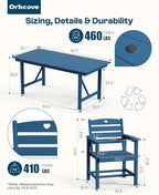 Patio Table and Chairs Set with Umbrella Hole, HDPE Patio Dining Set for 4, Outdoor Dining Set for Lawn, Patio, Porch, Deck, Poolside, Yard (Classic Blue, 5-Piece)
