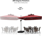 PURPLE LEAF 10 Feet Solar Powered LED Square Cantilever Umbrella With Base Patio Umbrellas Windproof Hanging Outdoor Umbrellas Offset Umbrella, Terra