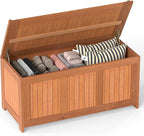 HAPPYGRILL Outdoor Wood Deck Box with Flip Top, Patio Storage Bench for Garden, Poolside, Backyard, 58 Gallon