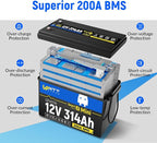 WattCycle 12V 314Ah (300Ah Equivalent) Mini LiFePO4 Lithium Battery - Bluetooth 5.0, 200A BMS, 4.01kWh Energy, Aluminum Cooling Fins & Braided Copper Wires for RV, Marine, Solar Home Storage (3 Packs)