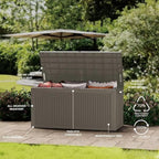 Multi-Functional 100 Gallon Patio Storage Bench - Waterproof Outdoor Deck Box & Storage Cabinet, Lockable Resin Chest for Pool/Garden Accessories, UV-Resistant, Weathered Grey