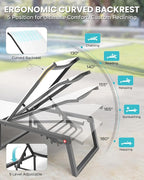 Aluminum Chaise Lounge Chair Outdoor, Foldable & Assembly Free Patio Pool Lounge Chairs 5-Position Recliner for Outside Poolside, Fully Grounded Legs Sun Lounger for Beach, Yard, White