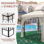 EAGLE PEAK 8x8 Patio Gazebo with Mesh Netting, Double Roof Outdoor Pavilion with Corner Shelves for Lawn, Deck, Garden and Backyard, Beige