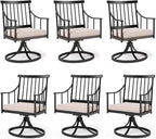 PHI VILLA Swivel Chairs Set of 6 Patio Dining Rocker Chair with Cushion Rocking Patio Furniture for Garden Backyard Bistro, Beige