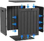 ROJIK Outdoor Storage Housing Deck Box - Waterproof Patio Furniture, Garden Tools, Cushions, Pool Accessories Storage Bench with Lockable Lid and Side Handles (Black, 28 Gal)