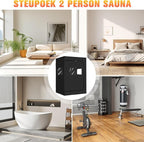 Upgraded 2 Person Portable Sauna, Portable Steam Sauna for Home, Personal Sauna Box Full Body with 1000W 2.6L Steam Generator, 99 Minute Timer, 2 Folding Chairs, Remote Control Included(Black)